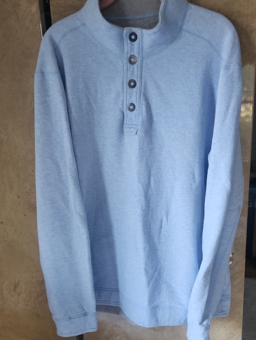 Mens Sky Blue Henley Button (Relaxed Fit) Pullover